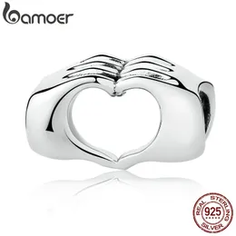 BAMOER New Collection Genuine 925 Sterling Silver Closed Love Hand Heart Beads fit Bracelets DIY Jewelry Accessories SCC125 Q0531