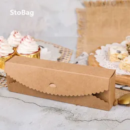 StoBag 20pcs Baking Packaging Kraft Paper White Cardboard Macaroni Box Biscuit Western Point Cake Chocolate Candy 210602