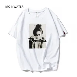Moinwaterの女性のファッションTシャツの女性コットンホワイトブラックTeestops Lady High StreetカジュアルTシャツMT1943 210623