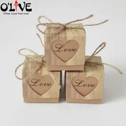 50 pezzi Kraft cuore scatola di caramelle decorazione di nozze rustica bomboniere scatola regalo vintage cioccolato bomboniere confezione 210724