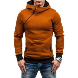 Ny mode snett placket hoody jacka solida män hoodies sweatshirts casual hooded dragkedja plus fleece jackor coatss 201112