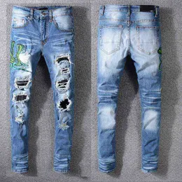 True Designer Jeans för Mens Distressed Ripped Skinny Jeans Motorcykel Moto Biker Hip Hop Denim Man Byxor