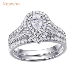 She Wedding Ring Set Gioielli classici a forma di pera 1.2 carati AAAAA CZ 925 anelli di fidanzamento in argento sterling per le donne 1R0004 211217