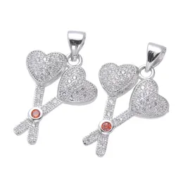 Hot Selling 92 Silver Plated Micro Pave Double Heart Key Pendant för halsband