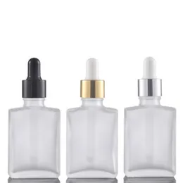 30 ml fyrkantig vapen flytande juice dropper glasflaska tom parfymflaska för e-juice rektangel med silver gyllene svart keps för essentiell oi