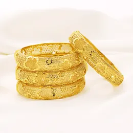 24K Fine Yellow Gold Finish Bransoletka Bransoletka Ogólna siatka Kwiatowa 60mm Hollow-rzeźbione Biżuteria Klasyczna Hurtownie Elegan Set / 4 Hurtownie