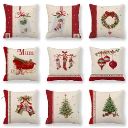 Christmas Decoration Cushion Cover Santa Claus Sofa Pillowcase Holiday Decorations Linen Pillowcases 45cmx45cm JJB11328