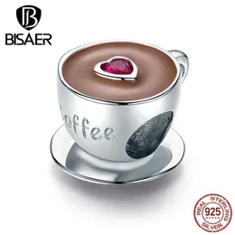 Cup Beads BISAER 925 Sterling Silver Coffee Cups Cafe Beads Charms fit for Charm Bracelets Silver 925 Jewelry ECC1286 Q0225