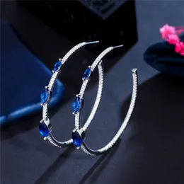 Fashion Hoop designer earring Big Circle 925 Sterling Silver Post Blue Green AAA Cubic Zirconia Copper earrings For Women Jewelry Gift Bride Wedding Engagement Gift