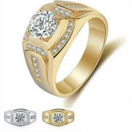Mens Ringar Crystal 18K Platinum Plated Diamond Ring Mäns Business Wide Lady Cluster Styles Band