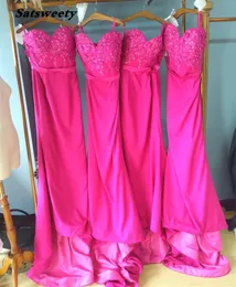 Sleeveless Long Bridesmaid Dress Floor Length Sweetheart Neckline Fuchsia Wedding Party Dresses