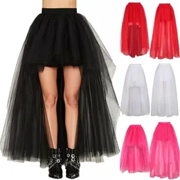 Black Tulle Long Petticoat Rockabilly 3 Layers High Low Woman Tutu Skirt Underskirt Slips Wedding Accessories 2021