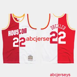 Genähtes Clyde Drexler Split Jersey Weiß Rot Fügen Sie eine beliebige Namensnummer hinzu