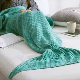 Wearable Knitted Mermaid Tail Blanket Crochet Portable For kids Adult Super Soft Sleeping Bags Cover 10 colors 211101