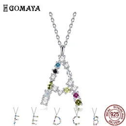 Gomaya 925 sterling silver hänge halsband för kvinnor romantisk 26 bokstäver färg cubic zirconia tjej halsband fest fin smycken q0531