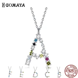 GOMAYA 925 Sterling Silber Anhänger Halsketten Für Frauen Romantische 26 Buchstaben Farbe Zirkonia Mädchen Halskette Partei Edlen Schmuck Q0531