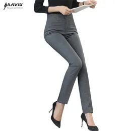 Naviu Fashion Women Trousers Plus Size Occupation OL Spring Autumn Korean Office Ladies Slim Mid Waist Dark Gray Pants 211115