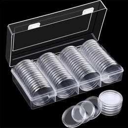 60Pcs Clear 41mm Coin Capsule Storage Case Plastic Coin Holder Container with Storage Box for Silver Eagles Collection Coin 210315