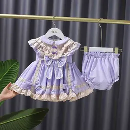 Hiszpański Dress Dress Dzieci Księżniczka Lolita Suknie Z Spodnie Infant Urodziny Ubrania Berbeni Dziewczyny Big Bow Ball Suknia 210615