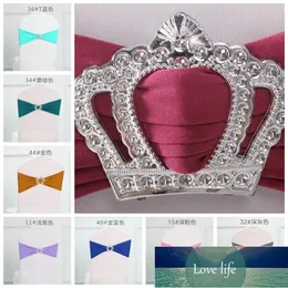 27 Färger Bröllop Spanex Stol Sash Stretch Elastic Band med Crown Buckle Bankett Hotel Party Decoration Bow Slips Ribbon