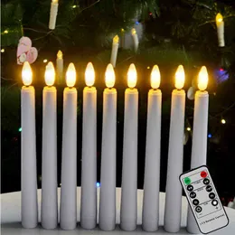 Pack med 9 LED Candle Light Warm White Flicker Long Candle Flameless Timer Remote Taper Candles Nyår Dekoration Bougie H1222