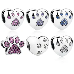 Fascino in argento sterling 925 con stampa della zampa del mio dolce animale domestico adatto a Pandora Bracciale originale BW Collana con perline a cuore Accessori Creazione di gioielli Q0531