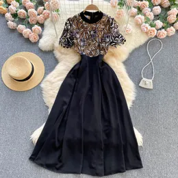 Vestido preto bordado de renda vintage para mulheres 2021 verão pista moda retalhos robe longue vestidos de festa