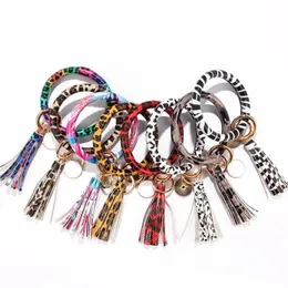 13 Styles Women Fashion Printed Bracelets Jewelry Wristlet Keychain Bangle Keyring Large Circle Leather Tassel Bracelet Holder