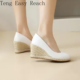 Kleid Schuhe Frühling Herbst Büro Karriere Runde Zehen Einfache Schlichte Damen Handgefertigte Plateau Wedges High Heels Espadrilles Pumps