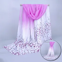 Шифон шарф обертка для элегантных женщин весна лето шелковые шарфы тонкие цветочные шали и обертки оптом