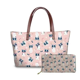 Bolsa de armazenamento Bolsa feminina bolsa estampada de cães de estimação francesa com carteira feminina ombro de verão praia grande