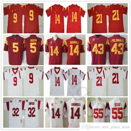 NCAA USC Trojans College Football Wear 14 Sam Darnold Reggie Bush JuJu Smith-Schuster Adoree' Jackson Troy Polamalu OJ Simpson Junior Seau Jersey