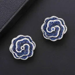 GODKI 25mm elegant Rose Flower Cubic Zirconia Small Stud for women Wedding Layered Earrings boucle d'oreille femme