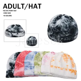 style Winter keep warm Tie Dyed Knitted Hat Short Melon Cap Colorful Unisex Fisherman Hip Hop Cap party hats DB571