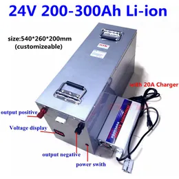 Vattentät Lithium 24V 300AH 280AH 260AH 250AH 230AH 200Ah Li Ion Batteri för Trolling Motor Solar Energy Ebike + 20A Laddare