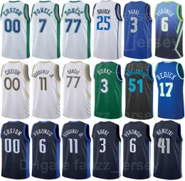 Koszykówka do koszykówki Luka Doncic Jersey 77 Tim Hardaway Jr 11 Kristaps Porzingis 6 Trey Burke 3 Jalen Brunson 13 Dirk Nowitzki 41 Navy Blue Biały Czarni Mężczyźni Kobiety Dzieci