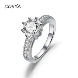 Cluster Rings Cosya 100% 925 Sterling Silber Elegant Runde hohe Kohlenstoffdiamant funkeln für Frauen Engagement Fein Schmuck Geburtstag Geschenk