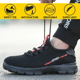 Drop Shipping Work Safety Shoes For Men Summer Breathable Boots Steel Toe Construction Safety Work Sneakers Elastic Soft 210312