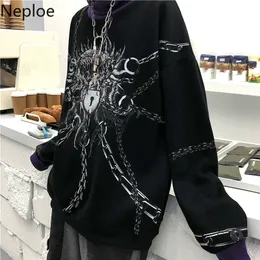 Neploe Rollkragenpullover Plus Velet Pullover Sweatshirt Kontrastfarbe Patchwork Tops Pullover Harajuku Print Langarm Hoodies 56959 201102