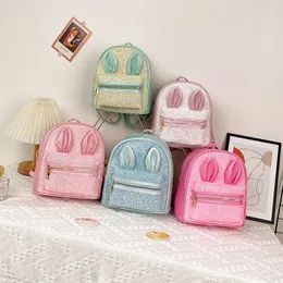 Children's Leather Backpack Purse Cute Rabbit Ear School Bags for Kids Girl Shiny Backpack