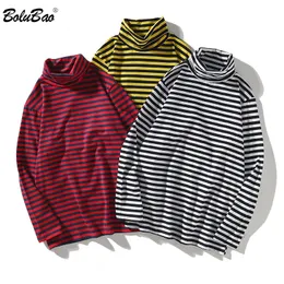 BOOLUBAO модный бренд мужской с длинным рукавом футболки мужские высококачественные хлопчатобумажные футболки мужская водолазка полосатая футболка для футболки 210317