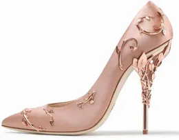 Designer L-o-g-o Bridal High Heels Shoes 10cm Fashion Pink Women Eden Metal Flower Pumps Shoes for Wedding Evening Party Prom Shoe285I