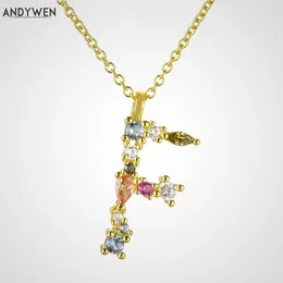 ANDYWEN 925 Sterling Silver Gold Leter F Pendant Initial H Alphabet Necklace Long Opals Steampunk Nightmare Before Christmas Q0531