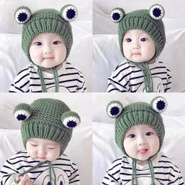 Cartoon Winter frog hat for kid beanies Handmade Beanie knit Child hats warm kids girls Solid Earflap caps 1 to 3 Years old XDJ070