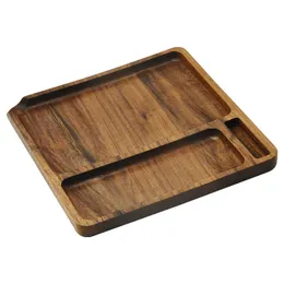 Bandeja de rolamento de madeira natural quadrada de 190mm, nogueira, acessórios domésticos para fumar com ranhura, bandeja portátil para rolo de tabaco e cigarro