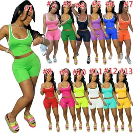 Summer Womens Tracksuits Duas peças Conjuntos Sem Mangas T Camisa Top + Shorts Moda Sexy Sports Color Color Colete Calças curtas Ternos Plus Size