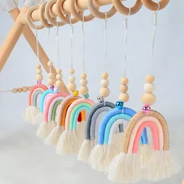 Ins Nordic Wall Nursery Decor Woven Rainbow Barn Room Decoration Pendant Wood Crafts Trä Ring Tassel Hängande Ornament