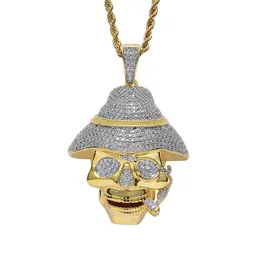 18K guldpläterad piratskalle hängsmycke halsband med rep kedja tennis kedja iced out zircon man bling smycken gåva