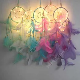 Dream Catcher Feather Hand Made Dreamcatcher With String Light Home Bedside Wall Hanging Decoration Novelty Items DHP59 30pcs