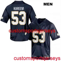 ステッチメンズ女性の若者の青少年Khalid Kareem Jersey＃53 Notre Dame Ncaa Navyカスタム任意の名前番号XS-5XL 6XL